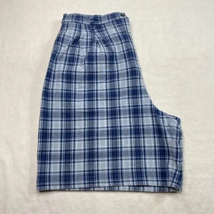 Karen Scott Womens Shorts sz 14 Blue Plaid Pleated Elastic Waist High Rise Chino - Picture 1 of 12