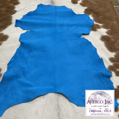 Avetco Premium Italian Kid Skin Goat Suede 3 SF Leather Hide 2-3 oz Vivid Blue - Image 1 of 4