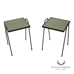 Mid Century Modern Pair of Wrought Iron Tile Top Tray Tables - Picture 1 of 18