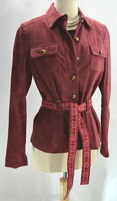 Ruff Hewn Suede Leather Jacket lined car coat belted button up Brick M VTG NEW - Image 1 of 4