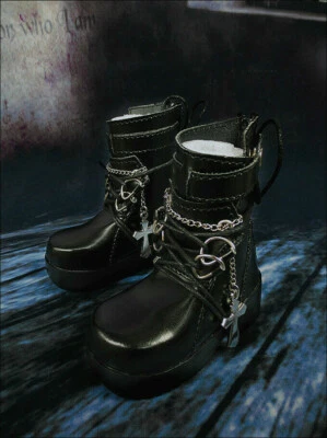 1/4MSD 1/3SD BJD Zapatos Botas Cortas Estilo PUNK Metal Cruz y Cadena Deco Negro AOD Foto 1 de 4