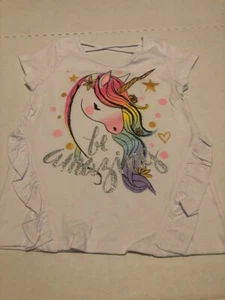New girls white shortsleeve shirt Unicorn Be Amazing size 6/6X - Picture 1 of 2