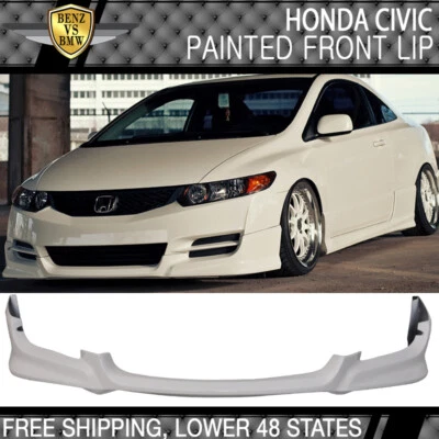 Fits 09-11 Honda Civic Coupe HF-P Style Painted #NH578 Taffeta White Front Lip — 第 1/4 张图片
