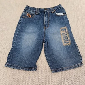 Fubu Shorts Boys 14 Blue Denim Baggy Skater Hip Hop Embroidered Pockets Jorts - Picture 1 of 11