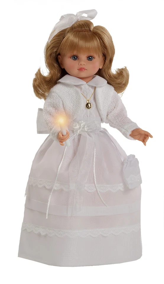 Berbesa, muñeca de comunión vestido blanco y rebeca  habladora con vela. (4608V) - Imagen 1 de 1