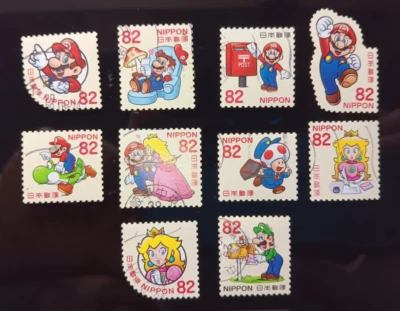 *ENVÍO GRATUITO* Juego completo de 10 estampillas de Super Mario Japón 2017 -USADAS- Foto 1 de 4