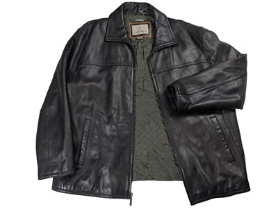 Rainforest Black Leather Jacket Men XL Full Zip Quilt Lining Adjustable Waist  - Image 1 of 4