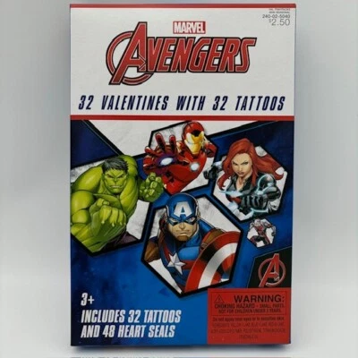 Marvel Avengers Superheroes Kid’s Classroom 32 tarjetas/tatuajes de San Valentín niño Foto 1 de 4