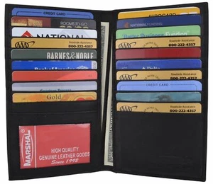 Black RFID Blocking Leather Bifold Secretary Wallet 19 Card Checkbook Holder New - Picture 1 of 6