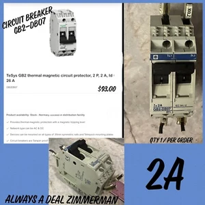 Schneider Electric GB2-DB07 THERMAL MAGNETIC Circuit Breaker 2A TeSys IEC 947-2 - Picture 1 of 11