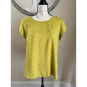 Lily White Women’s Blouse L Yellow Black Polka Dot Short Sleeve Top - Picture 1 of 5