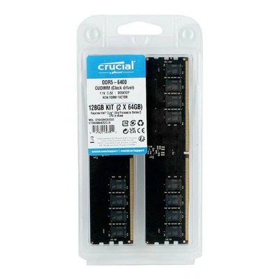 Crucial 128GB Kit (2x64GB) DDR5 RAM 6400MHz CL52 Desktop Memory CT2K64G64C52CU5 - Image 1 of 3