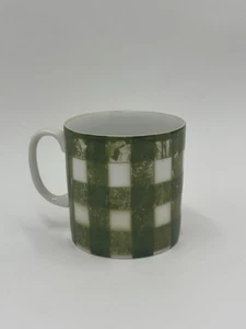 Green Gingham Check Ceramic Coffee Mug Vintage Farmhouse Style Cup 12 oz - Picture 1 of 10
