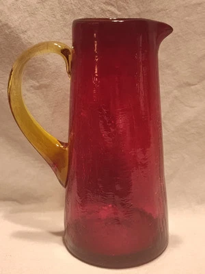 Vintage MCM Blenko Glass Amberina Crackle Ruby Red Pitcher  - Image 1 of 4