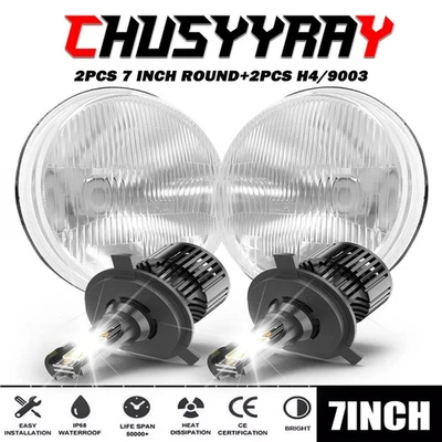 Par de faros LED redondos de 7" de haz alto bajo para Ford Mustang 1965~1973 más brillantes Foto 1 de 4