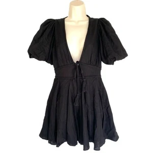 House of Harlow x Revolve Puffärmel tiefes V Minikleid Leinenmischung 4 - Bild 1 von 5