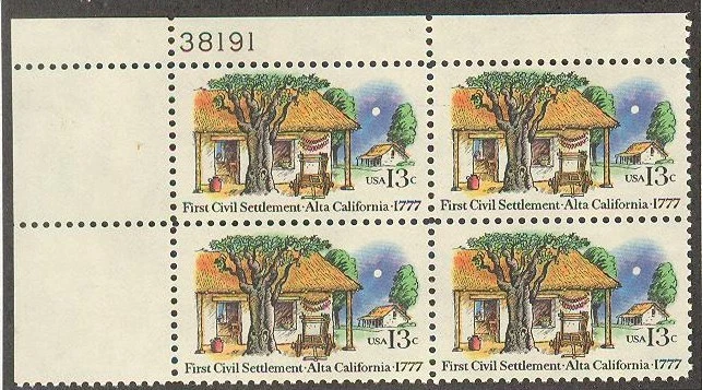 US USA Sc# 1725 MNH FVF PLATE# BLOCK Alta California Farm House Tree Caretta - Image 1 of 1
