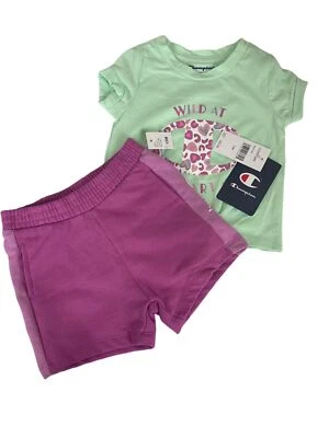 Champion Wild At Heart Aqua Sky Conjunto de Camiseta y Pantalones Cortos Rosa Niñas Talla 12 Meses Foto 1 de 4