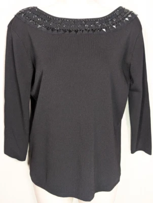 Joseph A. Women's Size XL Black Viscose Blend Beaded 3/4 Sleeve Sweater - Image 1 of 4