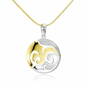 MATERIA ciondolo donna argento oro 925 - zirconi ciondolo catena bicolore tondo  - Foto 1 di 5