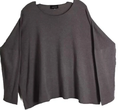 Eskandar O/S Taupe Brown Gray 100% Silk 27"Long Crewneck Round Neck Sweater - Image 1 of 4