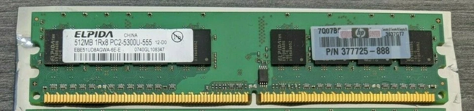 Elpida 512MB 1Rx8 PC2-5300u-555 (4 Pieces 4x512mb=2gb) - Image 1 of 2