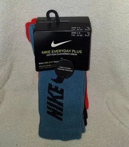 NIKE Everyday Plus DRI-FIT Cotton Crew Socks -3 PAIR- Sz S  (WMN 4-6, YTH 3Y-5Y) - Picture 1 of 8