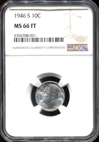 1946 S 10 C Roosevelt Dime 90% SILVER - NGC MS 66 FT - Lot #BC 0254 Cover