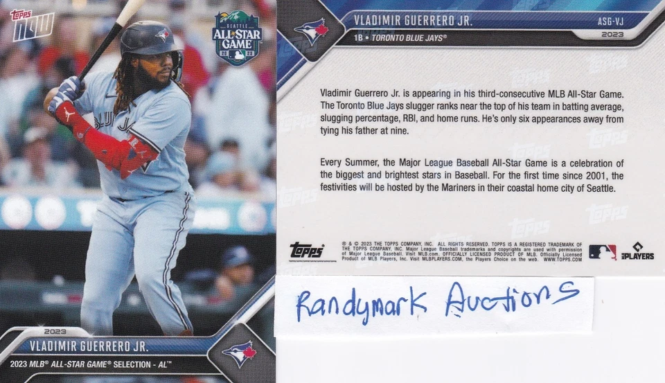 Vladimir Guerrero Jr. BLUE JAYS 2023 TOPPS NOW ALL-STAR GAME SELECTIONS ASG-VG - Image 1 of 1
