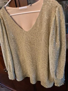 Woman's Long Sleeve Gold Sequined Dressy Top -NEW w/tags Size PM - Picture 1 of 1