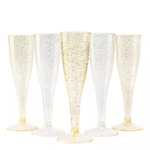 120 Elegant Champagne Glasses Flutes with Gold & Silver Glitters for Parties - Picture 1 of 7