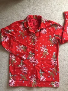 Nick & Nora Sock Monkey Flannel Pajama Top Holiday Sz Girls XL 14/16 Red Pockets - Picture 1 of 5