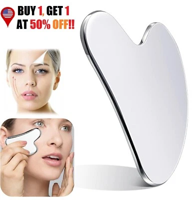 Herramienta facial Gua Sha de acero inoxidable masaje facial escultura corporal ojos cuidado de la piel Foto 1 de 4