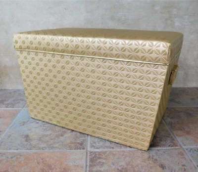 Mid Century Gold Star Vinyl Storage Trunk, Storage Chest w/ Textured Star Vinyl - Image 1 of 4