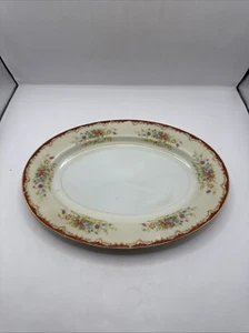 ESCO CHINA - Small Oval Platter - 12" x 8 3/4" - Red Floral & Border - VTG - Picture 1 of 2