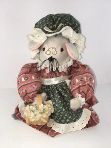 Handmade Mrs Grandma Mouse Sitting Wearing a Dress 10” Tall - Picture 1 of 9