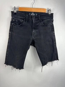 Hollister Kids Denim Shorts Kids Size W28 L30 Skinny Black Bermuda Distressed - Picture 1 of 12