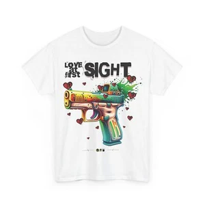 Red Dot Sight Fans Unisex T-Shirt, Love at First Sight, Funny Gun Green, Front - Picture 1 of 36