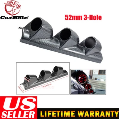 3-Hole Car A Pillar Dash Gauge Pod Mount Frame Cover Holder Carbon Fiber Look - Image 1 of 4