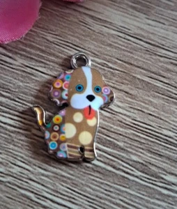 X 1 Pendentif Breloque Petit Chien Coloré, 2.2 X 1.7 Cm, Neuf - Bild 1 von 2
