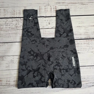 Gymshark 紧身裤女式中号炭黑色适应迷彩无缝高腰提花 — 第 1/4 张图片