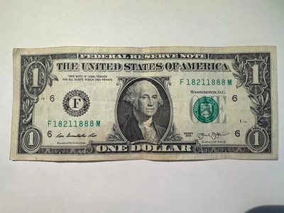 Rare $1 Dollar Bill Banknote Series 2013 Fancy Serial Number Trinary 18211888 - Image 1 of 3