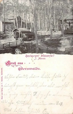 Salut du restaurant Eberswalde cascade carte postale 1903 - Photo 1/2