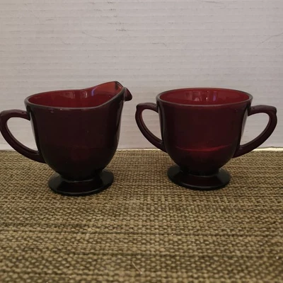 Ruby Red Vintage Creamer and Super Bowl - Image 1 of 4