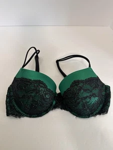 Victorias Secret Sujetador Muy Sexy Forrado Demi 34D Verde Negro Encaje y Satén - Imagen 1 de 3