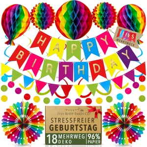 Set Decorazione Compleanno Arcobaleno Happy Birthday Ghirlanda Gagliardetto Riutilizzabile - Foto 1 di 12