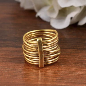 Elegante anillo de oro amarillo de 18 quilates sobre banda de alambre multicapa tamaño fijo anillo llamativo - Imagen 1 de 6