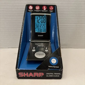 Sharp Tech LCD Travel Alarm Clock Ultra-Slim Design Folding Case Black Unopened - Picture 1 of 5