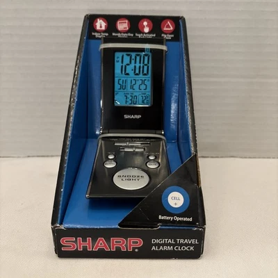 Sharp Tech LCD Travel Alarm Clock Ultra-Slim Design Folding Case Black Unopened - Image 1 of 4