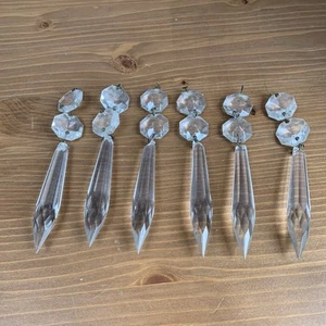 Vintage Cut Glass Crystals Chandelier 12cm Droplets Spare Parts Set of 6 - Picture 1 of 9